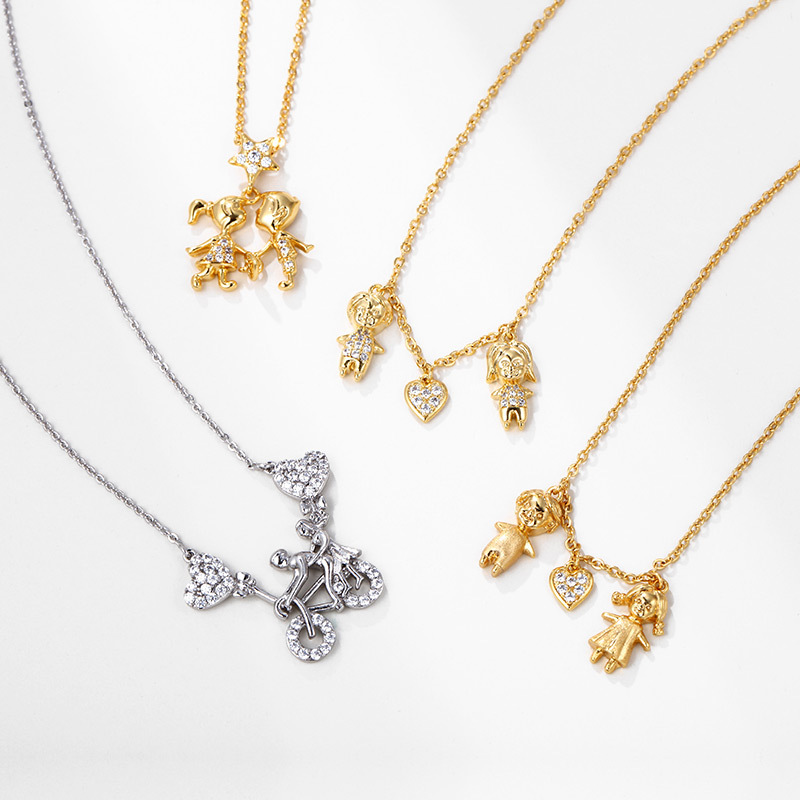 Xu Ping Jewelry Cartoon Doll Heart Synthesis Cubic zirconia couple Necklace Valentine's Day Commemorative gift for women