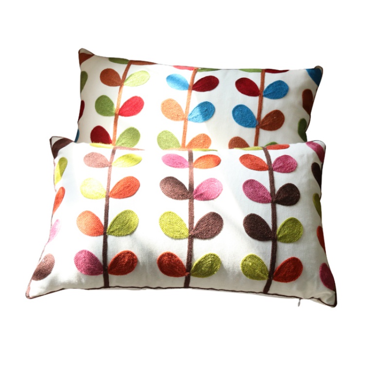 Leaf, plant, flower and embroidered cushion 30*50 waist pillowcase, fashionable and fresh geometric cushion bag, country-style pillowcase Item Picture