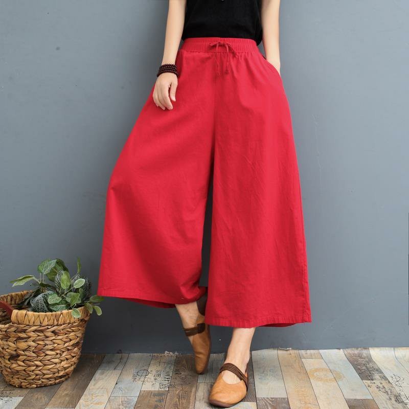 Wide-leg women's summer cotton and linen breathable loose large size 2022 style, self-produced by the manufacturer, large quantity now dispatched for export, single eight-inch pants details Picture