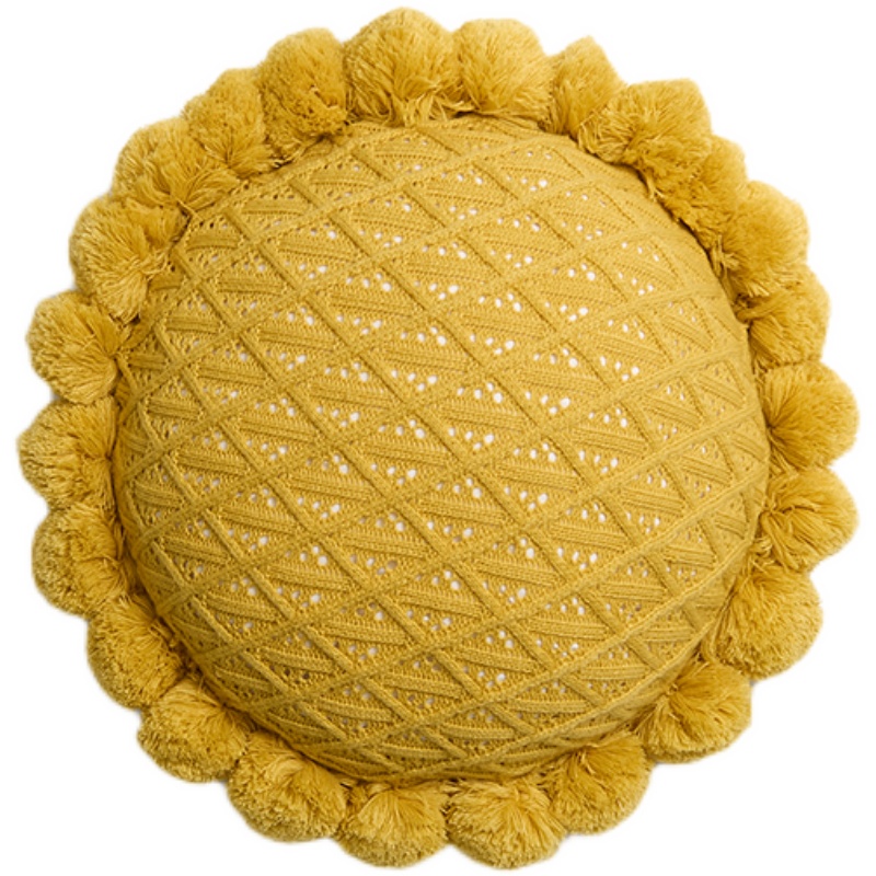 The sofa features a large round backrest, a Nordic living room sunflower cushion pillow, an Instagram popular bay window pillow, and a round headboard Item Picture