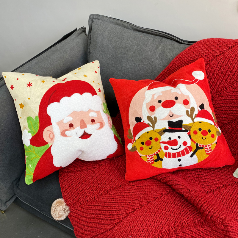 Santa Claus embroidered throw pillow, gift cushion, pillowcase, bedside, bedroom, living room, sofa cushion, soft pillow details Picture