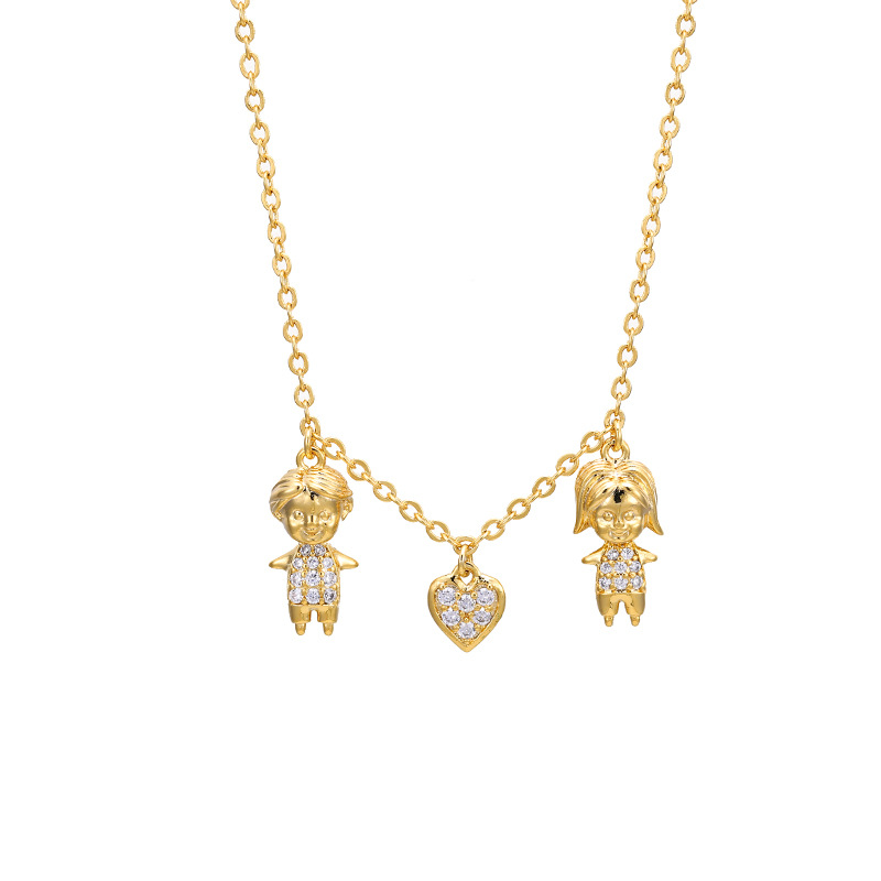 Xu Ping Jewelry Cartoon Doll Heart Synthesis Cubic zirconia couple Necklace Valentine's Day Commemorative gift for women Specification image