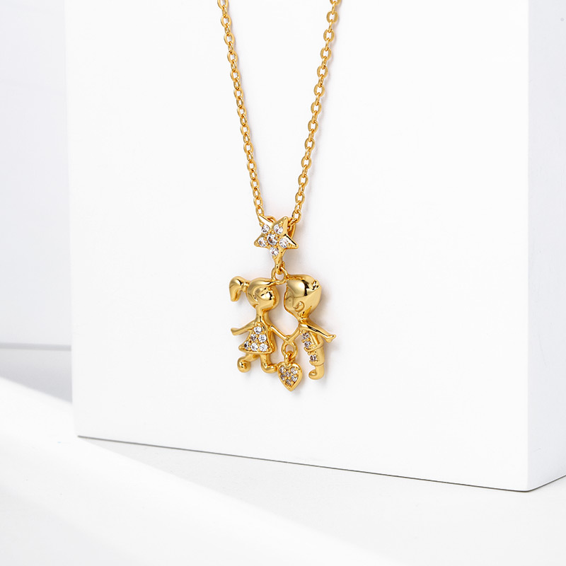 Xu Ping Jewelry Cartoon Doll Heart Synthesis Cubic zirconia couple Necklace Valentine's Day Commemorative gift for women details Picture