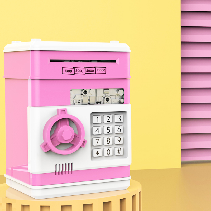 Factory Direct Sales Simulation Safe Deposit Box Creative Children's Piggy Bank Automatic Roll Money Deposit Box Specification drawing