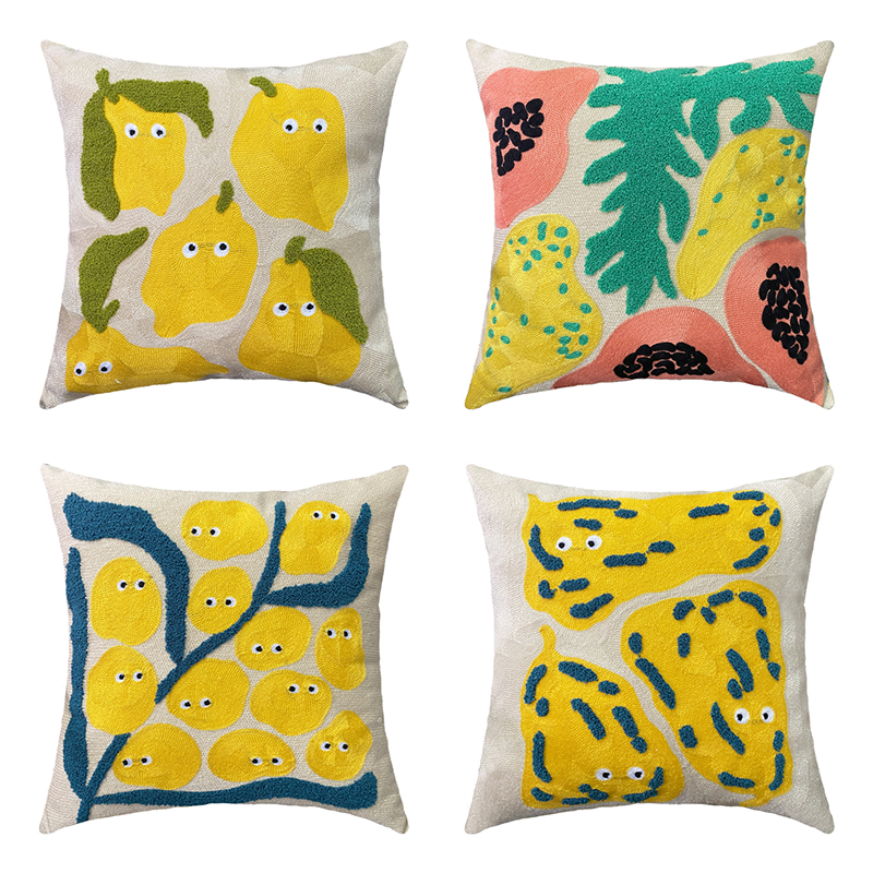 All-cotton embroidered cartoon fruit throw pillow, living room sofa pillow, children's cute bedside cushion, heart-free bay window cushion Item Picture