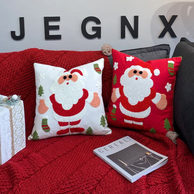 Santa Claus embroidered throw pillow, gift cushion, pillowcase, bedside, bedroom, living room, sofa cushion, soft pillow Application Scenario