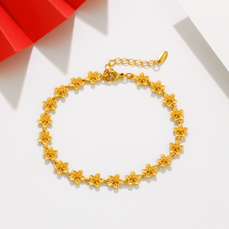 Xuping Jewelry 24K gold alloy flower jewelry, retro fashion, niche design sense, elegant bracelet wholesale details Picture
