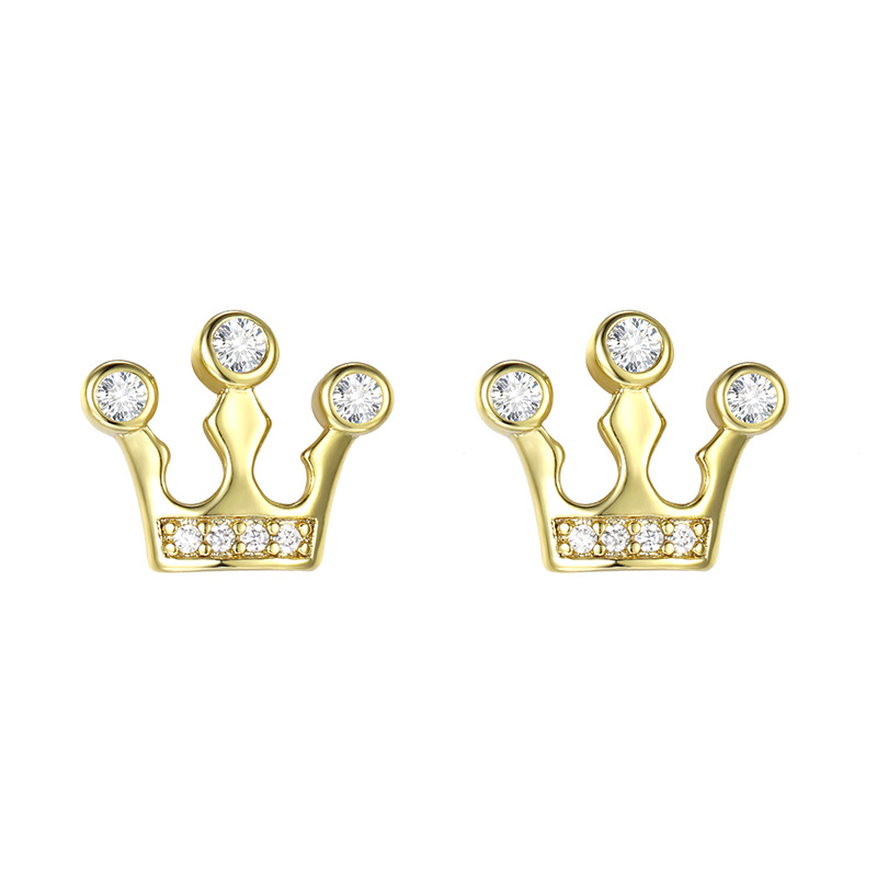 Xuping Jewelry's golden, cute and small crown stud earrings are a niche design for women, exuding a high-end Korean style and elegant charm Item Picture