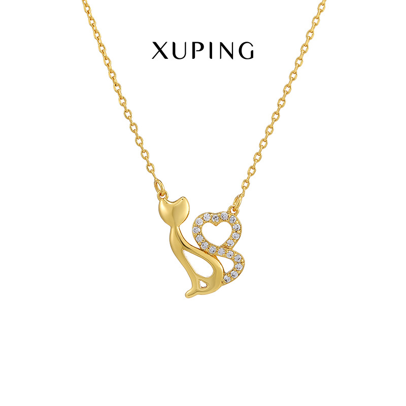 Xuping Jewelry's new cat heart necklace is an Instagram Japanese and Korean collarbone chain for women with a simple 24K gold plating