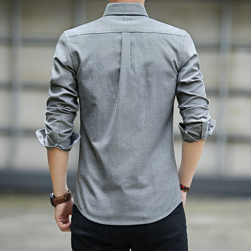 Spring and autumn long-sleeved shirts, men's slim-fit inch shirts, summer short-sleeved no-iron Oxford fabric grey business casual shirts Specification image
