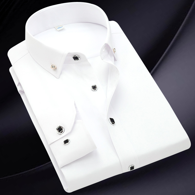 2021新款韩版修身男士长袖衬衫中青年商务休闲纯色钻扣男式衬衣