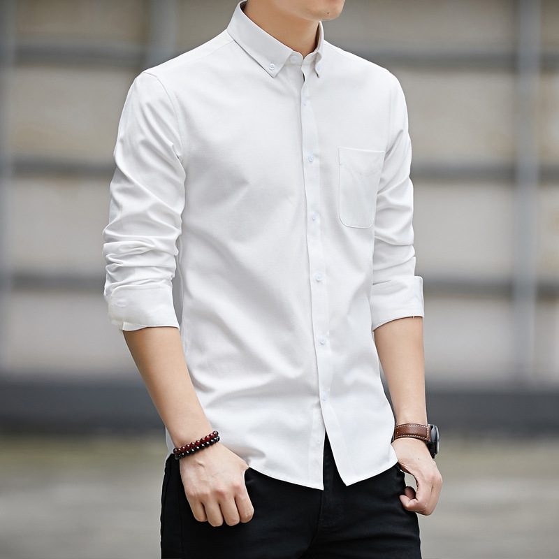 2021 New Oxford long-sleeved shirt for men, Korean-style slim solid color casual men's wear details Picture