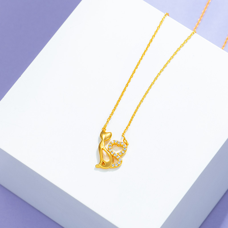 Joyería xu ping gato amor collar nuevo ins cadena de clavícula japonesa y coreana para mujeres simple chapado 24K collar de oro para mujeres Specification image