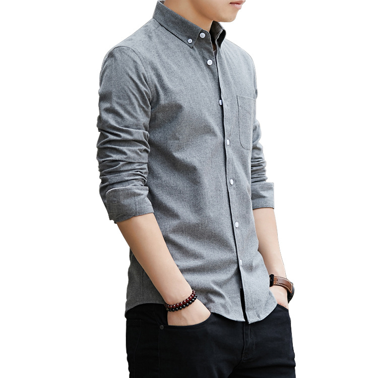 2021 New Oxford long-sleeved shirt for men, Korean-style slim solid color casual men's wear Item Picture
