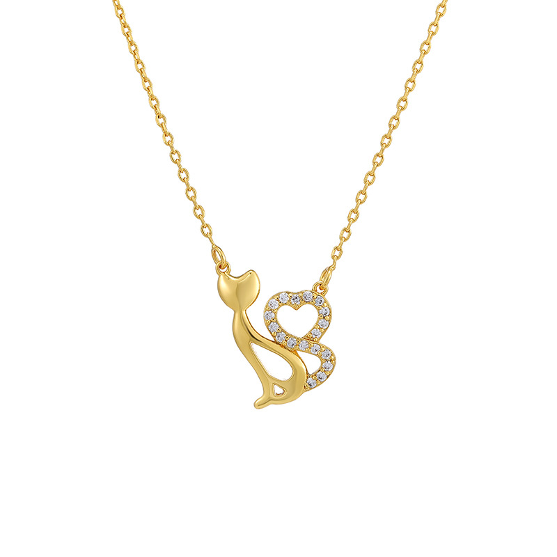 Joyería xu ping gato amor collar nuevo ins cadena de clavícula japonesa y coreana para mujeres simple chapado 24K collar de oro para mujeres Item Picture