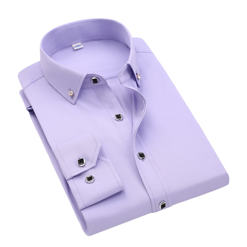 2021 New Korean-style slim-fit men's long-sleeved shirt, a solid color men's casual shirt with diamond buttons for middle-aged and young people Item Picture