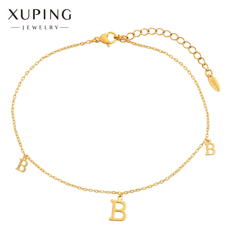 Xuping Jewelry's new 24K gold-plated alloy anklets feature a simple and fashionable European and American lettered anklets that are niche for girls