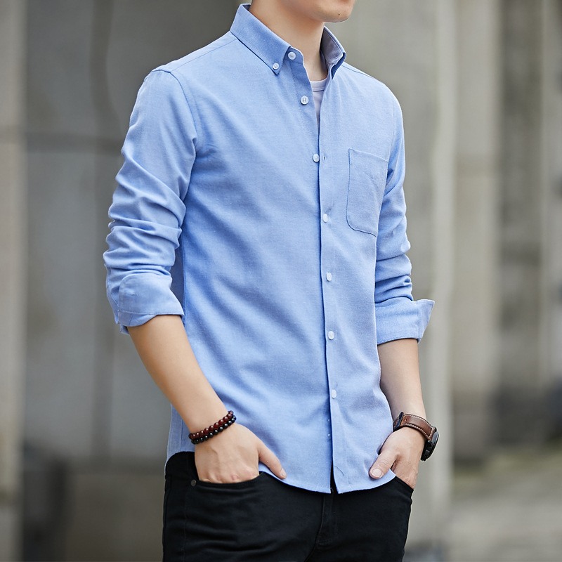 2021 New Oxford long-sleeved shirt for men, Korean-style slim solid color casual men's wear Application Scenario