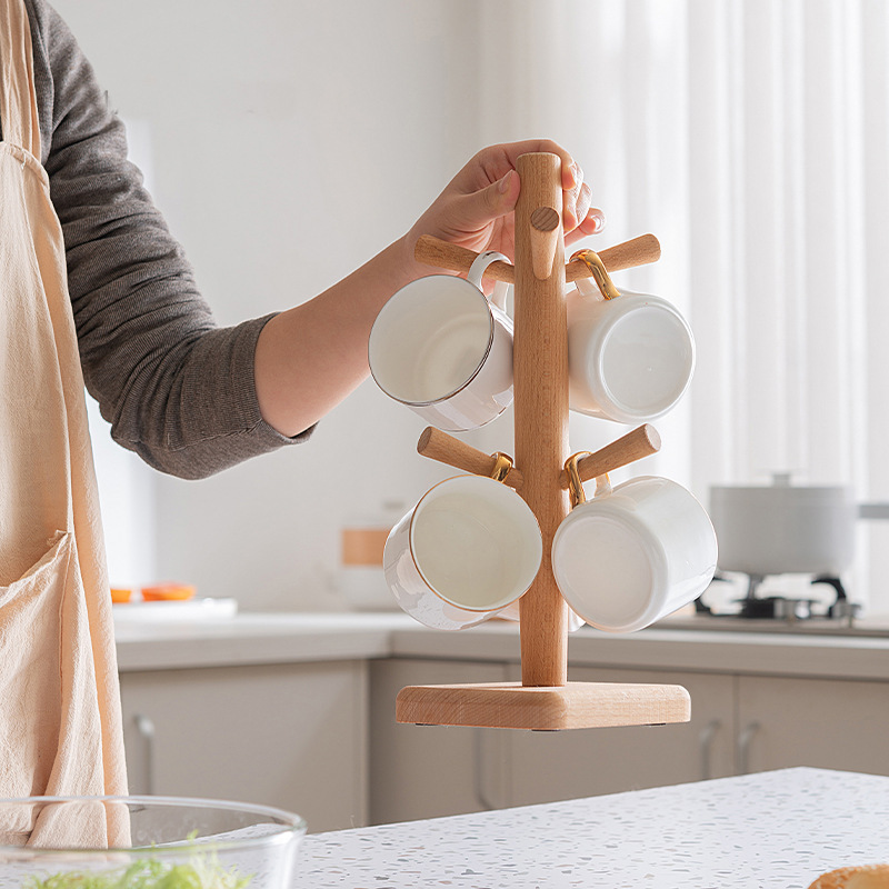 Solid wood cup holder kitchen living room water cup mug tea cup storage rack household drain rack rack spot wholesale Specification drawing
