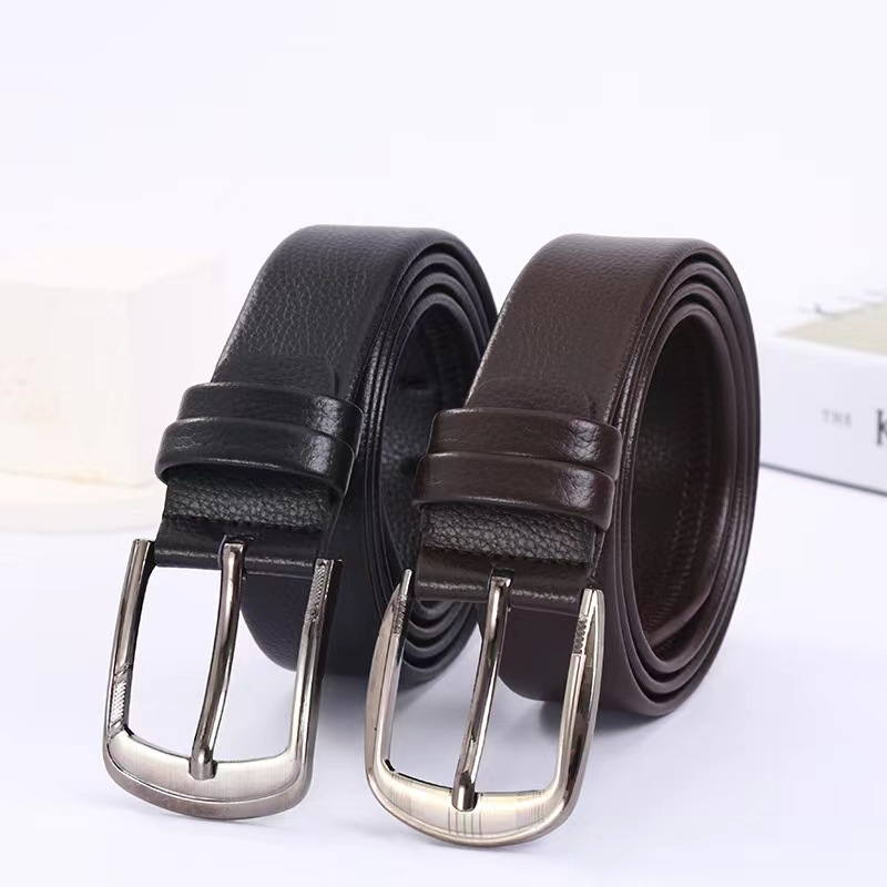 New men's belt with PVC edge and pin buckle, men's belt imitating cowhide, casual and versatile neutral belt