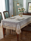 蕾丝布艺透明餐桌布长方形家用简约中式浅咖色茶几台布圆形桌布