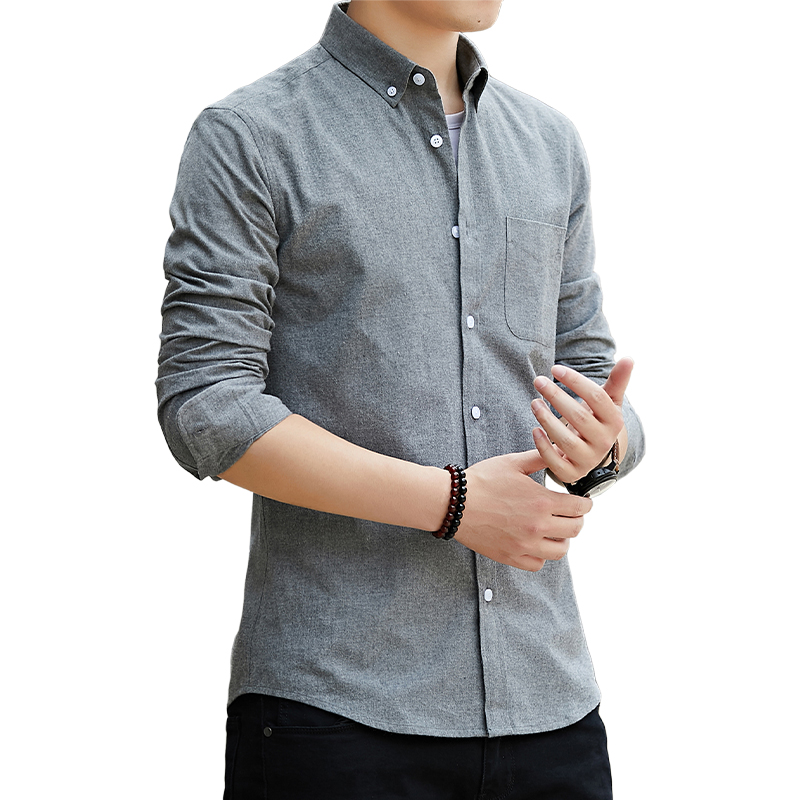 Spring and autumn long-sleeved shirts, men's slim-fit inch shirts, summer short-sleeved no-iron Oxford fabric grey business casual shirts Item Picture