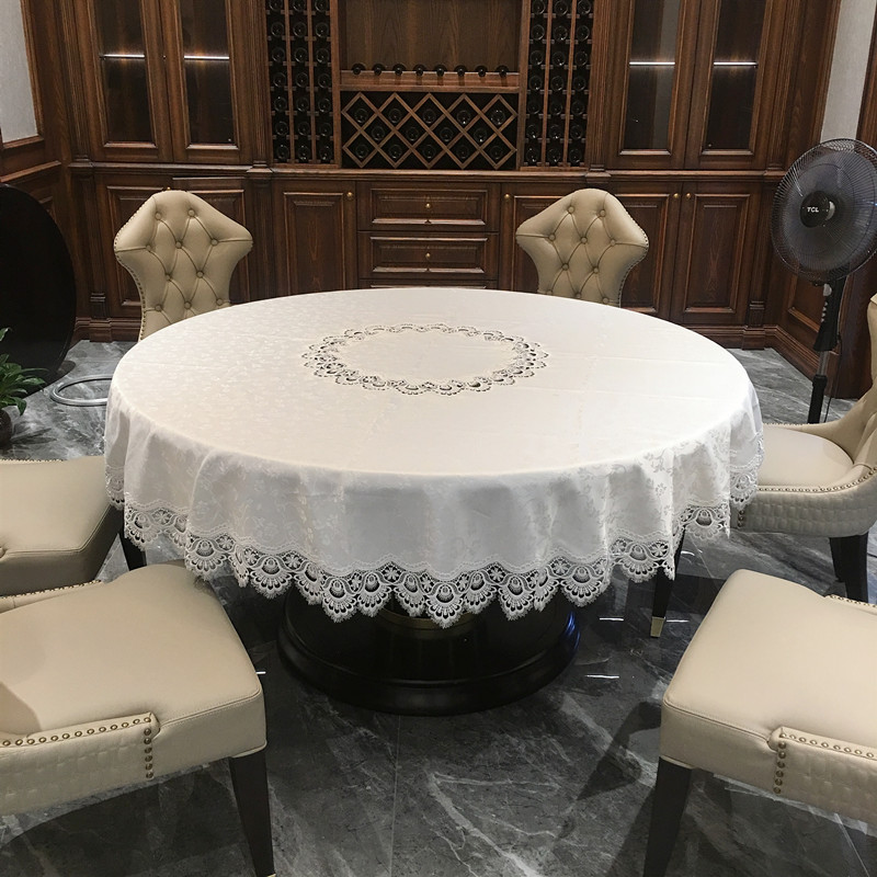 桌布圆桌简约现代大圆桌台布餐桌桌布圆形欧式奢华布艺家用蕾丝白