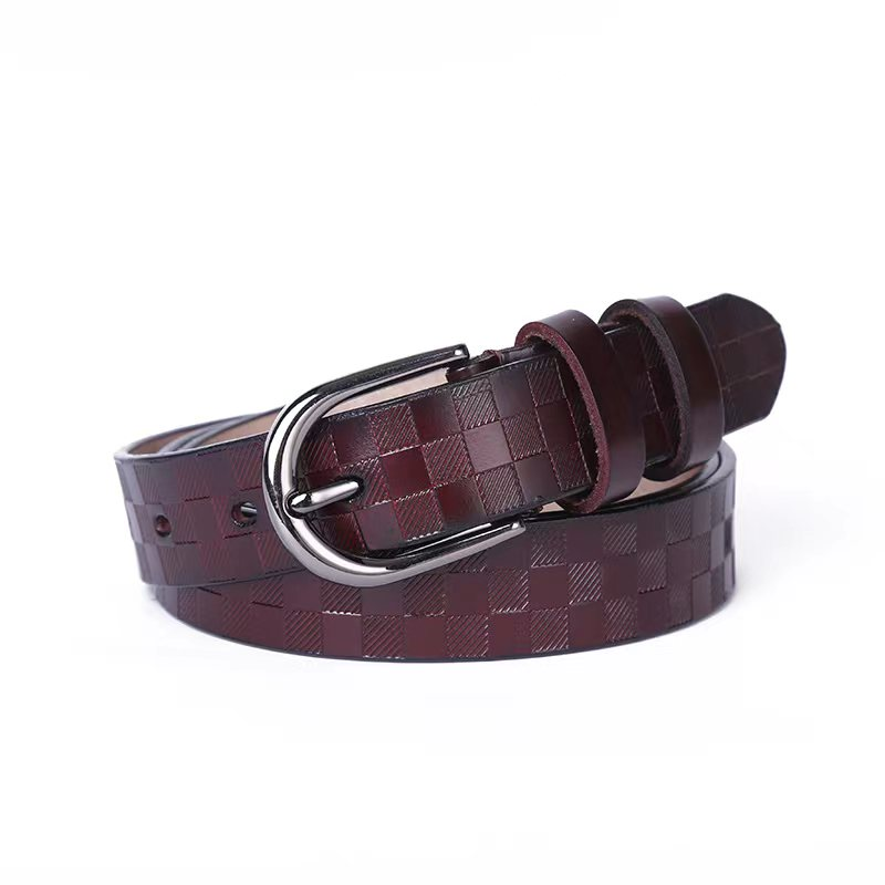 New antique cowhide needle buckle women's belt, checkered European and American fashionable and individual fine waist belt decoration belt manufacturer in stock details Picture