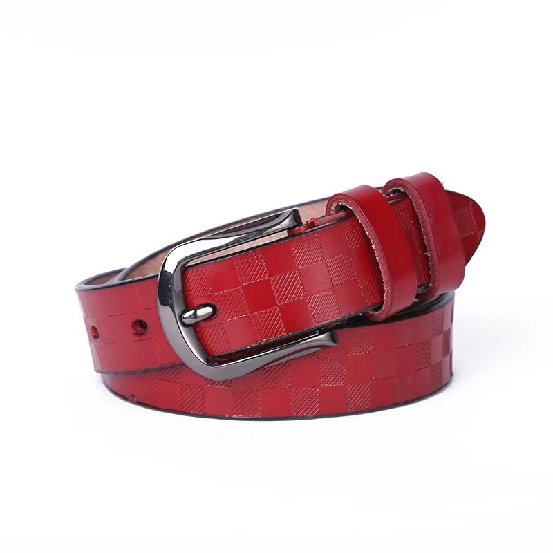 New antique cowhide needle buckle women's belt, checkered European and American fashionable and individual fine waist belt decoration belt manufacturer in stock Specification image