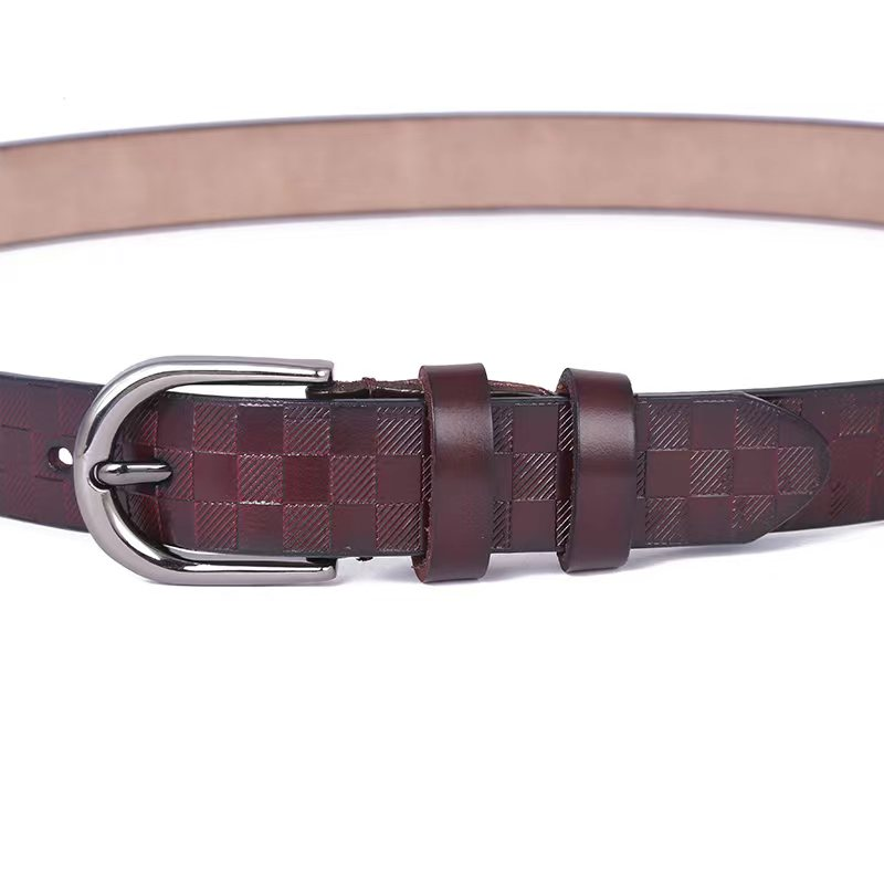 New antique cowhide needle buckle women's belt, checkered European and American fashionable and individual fine waist belt decoration belt manufacturer in stock Application Scenario