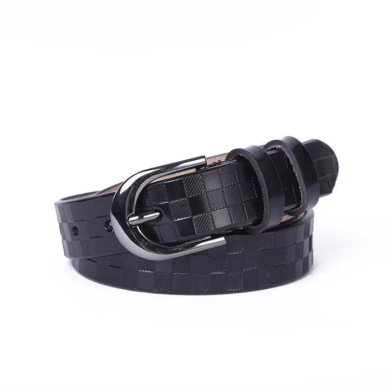 New antique cowhide needle buckle women's belt, checkered European and American fashionable and individual fine waist belt decoration belt manufacturer in stock
