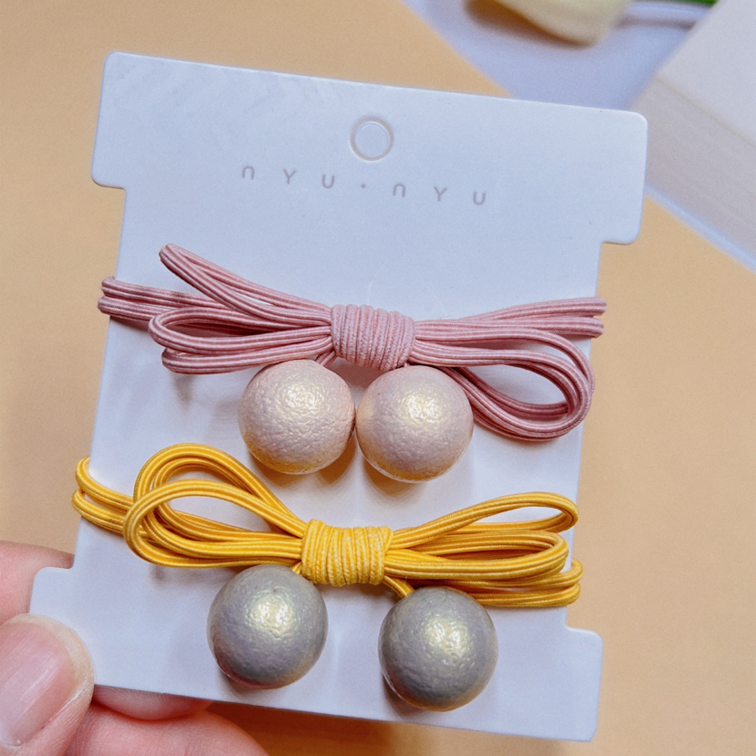 Yongai Jiu Ai hair Tie: Korean style, trendy and simple double-layer bow bead hair tie, 2 clips of leather band headwear and hair band Specification image