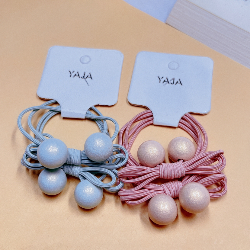 Yongai Jiu Ai hair Tie: Korean style, trendy and simple double-layer bow bead hair tie, 2 clips of leather band headwear and hair band details Picture