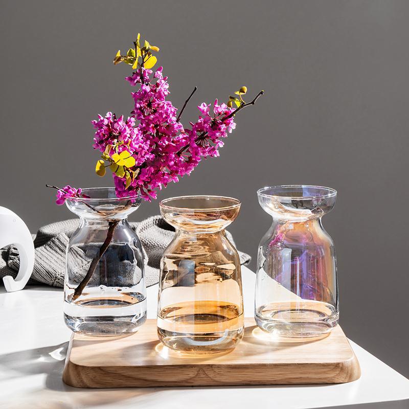 极光幻彩渐变简约小花瓶玻璃插花花器水培植物玻璃瓶日式桌面摆件