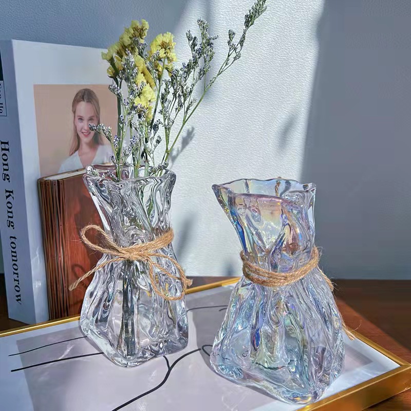 北欧ins风 创意玻璃花瓶摆件工艺品感透明水养插花郁金香 装饰品