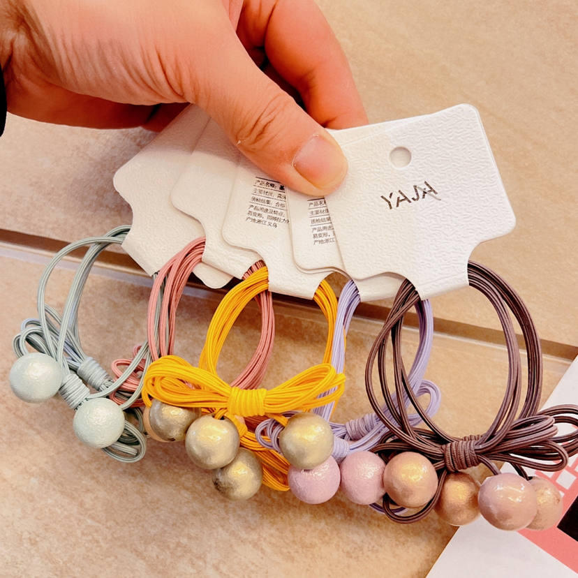 Yongai Jiu Ai hair Tie: Korean style, trendy and simple double-layer bow bead hair tie, 2 clips of leather band headwear and hair band