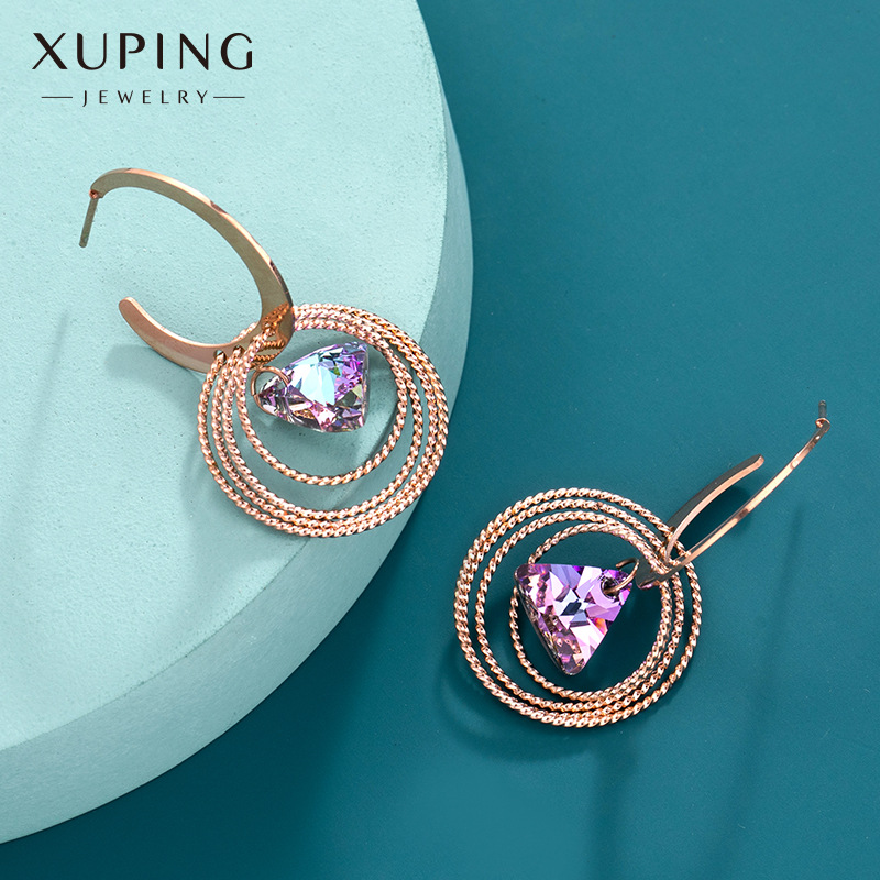 Joyería xu ping oro rosa forma geométrica bucles pendientes europa y américa cross border ornamentos cristal círculo pendientes mujeres details Picture