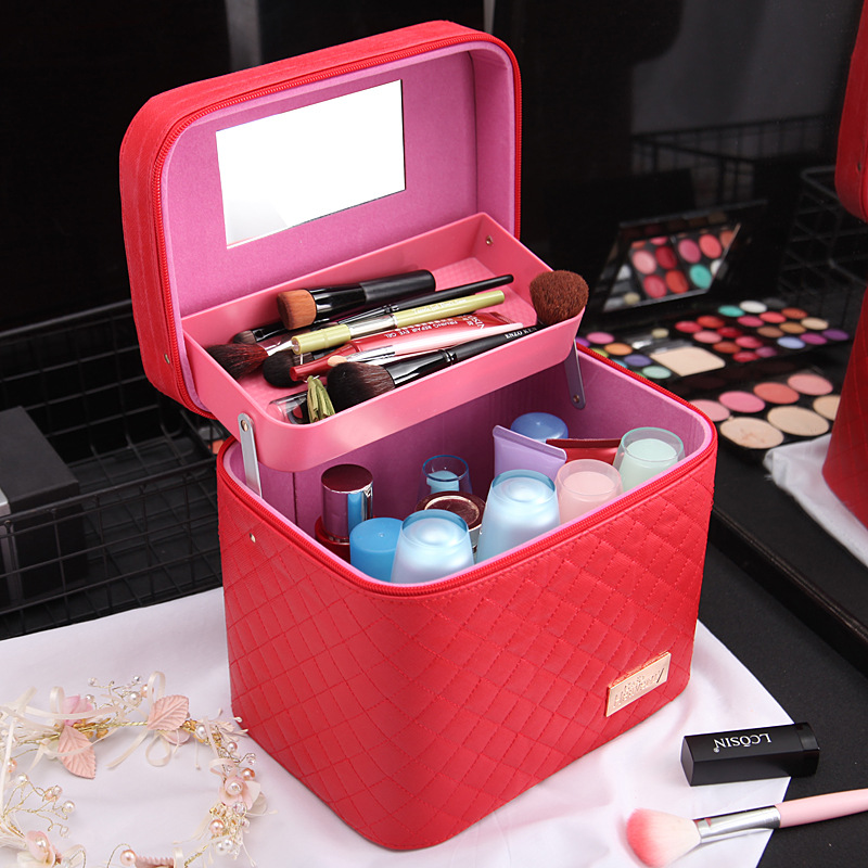 Wholesale customized makeup bags, new large-capacity travel portable makeup cases, hand-held PU cosmetics storage bags Specification image