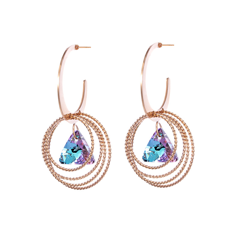 Joyería xu ping oro rosa forma geométrica bucles pendientes europa y américa cross border ornamentos cristal círculo pendientes mujeres Item Picture