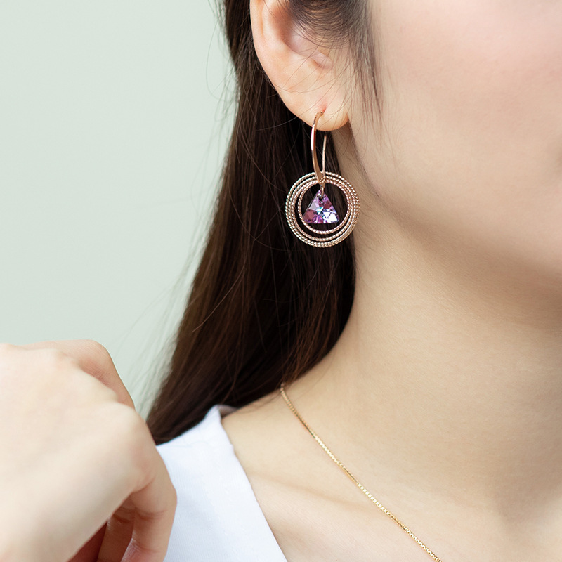 Joyería xu ping oro rosa forma geométrica bucles pendientes europa y américa cross border ornamentos cristal círculo pendientes mujeres Specification image