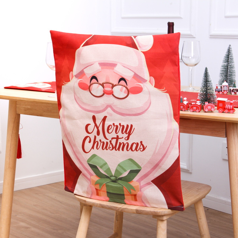 2022新款圣诞节椅子套欧美风卡通圣诞节装饰品亚麻布创意单面印花