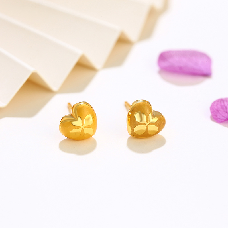 Xuping Jewelry alloy four-leaf clover heart-shaped earrings, high-end, niche and elegant earrings, simple heart-shaped earrings wholesale Specification image