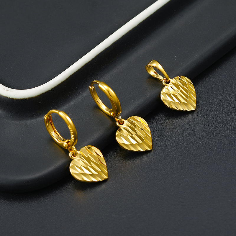旭平首饰套装 镀24K金色车花复古气质妈妈款爱心耳环吊坠饰品批发