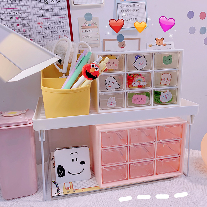 ins Girl 9-grid dust-proof drawer storage box, desktop stationery and jewelry organization box, planner and cosmetics storage Application Scenario
