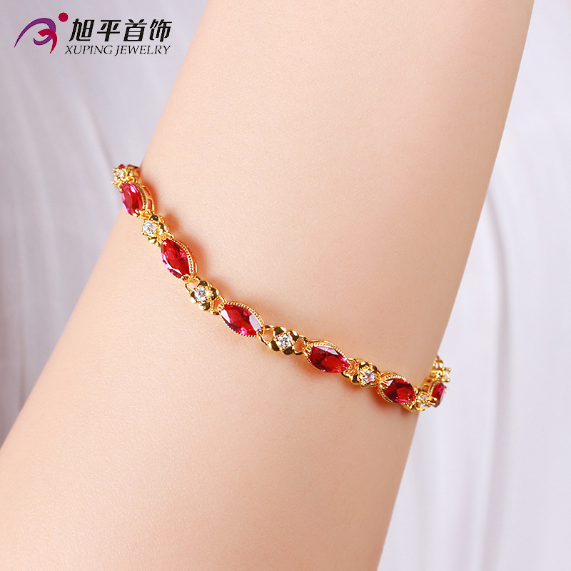 Xuping Jewelry's 24k gold-plated flower jewelry for women's foreign trade with a fashionable design sense ruby bracelet details Picture