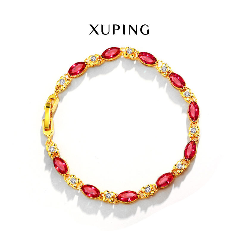 Xuping Jewelry's 24k gold-plated flower jewelry for women's foreign trade with a fashionable design sense ruby bracelet