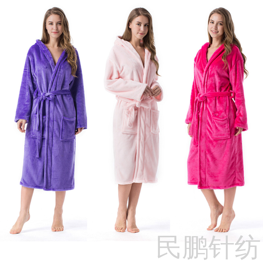 Minpeng High Quality Thick Flannel Nightgown Large Size Export Home Wear Couple Pajamas Female Coral Velvet Bathrobe