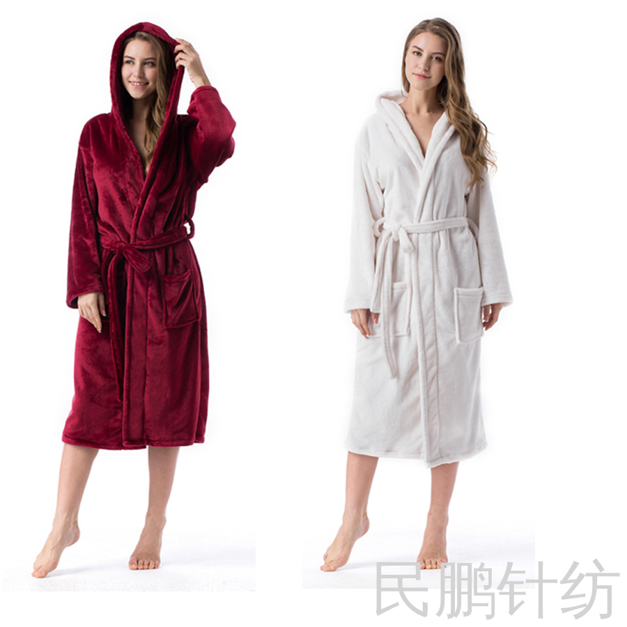 Minpeng High Quality Thick Flannel Nightgown Large Size Export Home Wear Couple Pajamas Female Coral Velvet Bathrobe details Picture