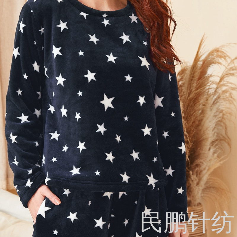 Minpeng franela dibujos animados patrón estampado Señora Pijama traje coral fleece pareja hogar ropa otoño invierno engrosado Specification image