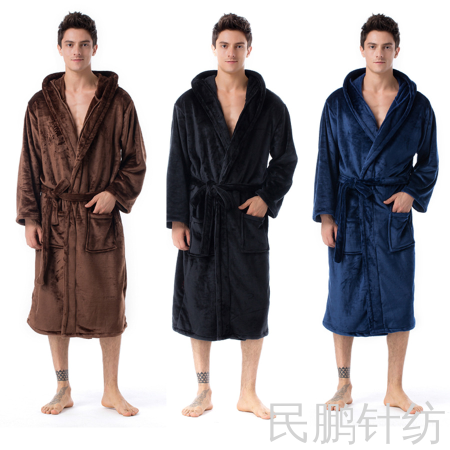 Minpeng High Quality Thick Flannel Nightgown Large Size Export Home Wear Couple Pajamas Female Coral Velvet Bathrobe Specification drawing